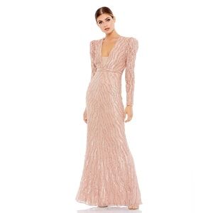 Mac Duggal 93574 Beaded‎ Puff Sleeve Trumpet Gown- NWT